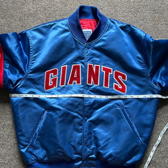 VTG 90s NFL NY Giants STARTER Quilted Snap Close Bomber Jacket Large Made In USA - Picture 11 of 16